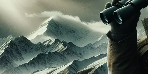 A patrol team in rugged Tibet scans the horizon for poachers amidst snow-capped mountains and grazing antelopes.